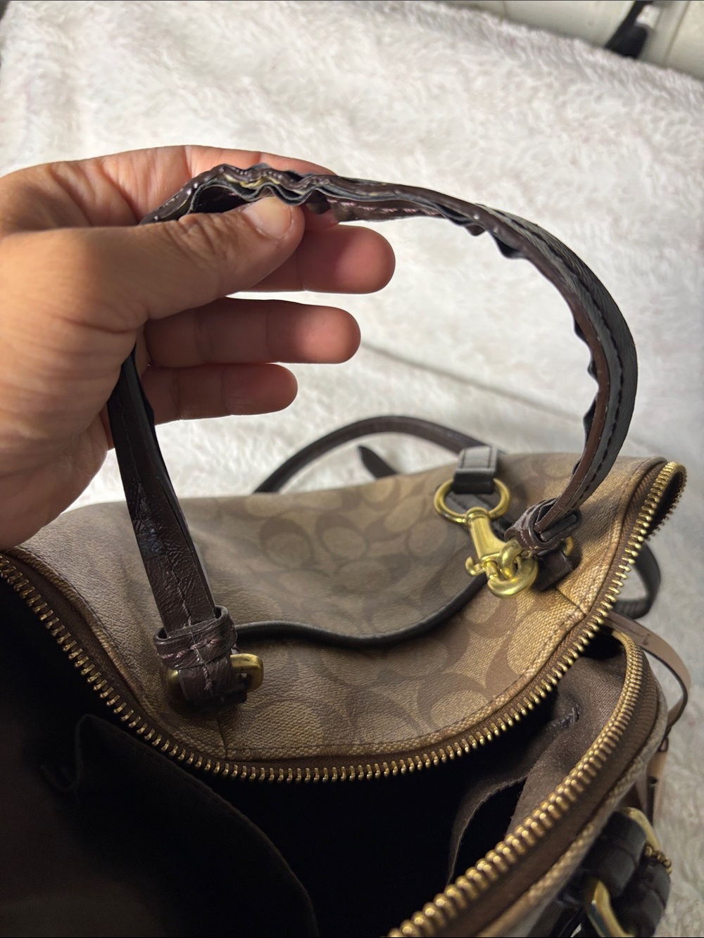 Coach Brown Signature Dome Satchel with Dark Brown Trim - Picture 7 of 13